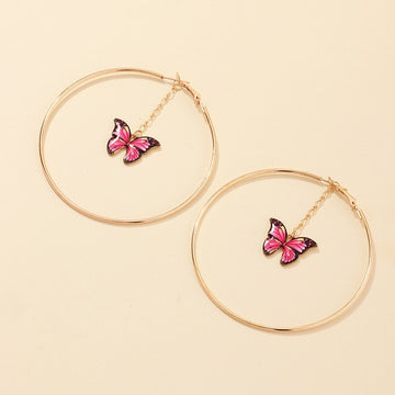 Beautiful Double Butterfly Earrings European Summer Girls Multicolor Big Round Circle Gold Hoop Earrings 11.11 Jewelry For Women daiiibabyyy